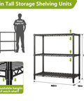 Beefy 3 Tier Wire Shelving Unit With 1200 Lbs Total Capacity And 400 Lbs Per Shelf, Heavy Duty Metal Storage Rack, 36in height, diagram.