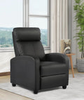 Recliner Chair Push Back Lounge Sofa for home theater and living room, black leather, padded seat and backrest, lumbar support