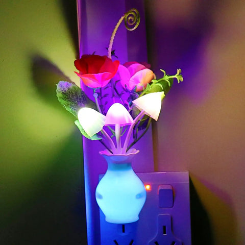 Plug In LED Night Light With Dusk To Dawn Sensor 0.5W Energy Saving Cozy Glow Dream Nightlight Rose Flower Mushroom Design