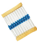 40 Value Resistor Kit With Twelve Hundred Pieces 0.5W Metal Film Resistors From 1 Ohm To 1M Ohm, blue resistors in a strip