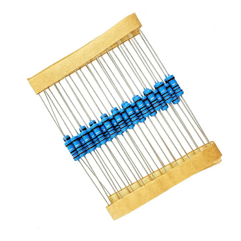 40 Value Resistor Kit With Twelve Hundred Pieces 0.5W Metal Film Resistors From 1 Ohm To 1M Ohm, blue resistors in a strip