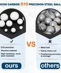 Comparison image showing Top Shelf Tough As Nails Premium Aluminum Oxide Ceramic Ball Bearings 5 Piece Pack on left and metal balls on right.