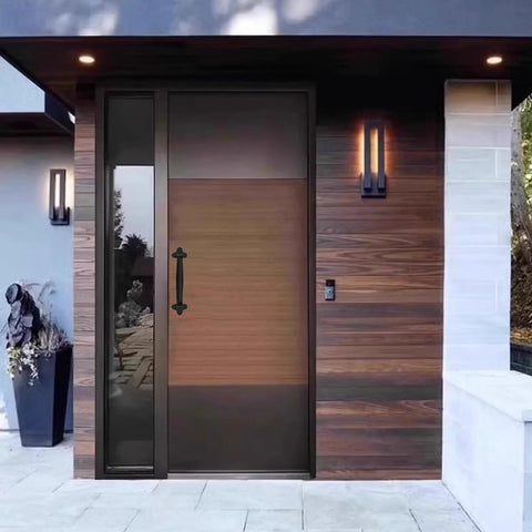 2 Pack Gate Handle 7.6 Inch Carbon Steel Sliding Barn Door Pulls with Screws on wooden exterior door