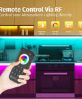 Hand holding RF remote for Dope 2.4G Wireless 5 Channel RGB CCT LED Controller With RF Remote, kitchen LED strip lights displayed