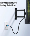 Premium 4K HDMI Wall Plate Two Pack One Port Socket Plug And Play For Home Theater And Gaming With High Speed Video Transmission And 18 Gbps Bandwidth For Rock Solid Audio Pass Through In Classic White, wall-mounted, HDMI cable connected.