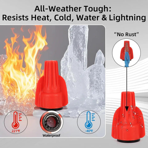 Waterproof Wire Connectors 50 Pack for 18 to 10 AWG Wiring Silicone Filled IP68 Pro Grade shown with fire and ice resistance