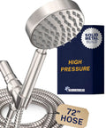 Solid Metal Handheld Shower Head With Hose And Brass Holder, Brushed Nickel Finish, 2.5 GPM High Pressure, 72 inch