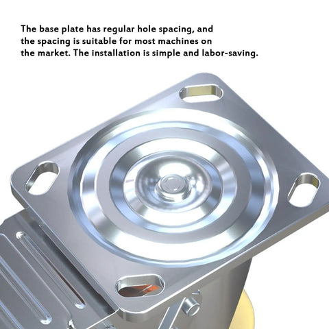 Heavy Duty Universal Caster Wheels With Secure Locking Brakes And Scratch Free Tires base plate with regular hole spacing for easy installation.