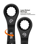 Close-up of 5/16 and 9/16 inch wrenches from Ratcheting SAE Wrench Set 8 Piece 5/16 To 3/4 Inch With 90 Tooth Ratchet And Steel Alloy Build