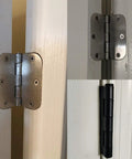 Top Shelf Rounded Door Hinges In Matte Black Coating Measuring 3.5 Inches For Interior Or Exterior Work Comes With Twelve Heavy Duty Fittings And Quick Set Fasteners For Zero Sweat Cabinet Installations.