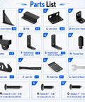 Heavy Duty Sliding Gate Kit With Anti Sag Roll Wheels For Deck And Driveway Gates Universal Fit For 1 To 2 Inch Wood Fences Smooth Quiet Operation Gate Hardware For Easy Setup And Reliable Gate Movement No Fuss. Parts list with brackets, casters, latch and screws