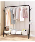Beefy Free Standing Metal Clothes Rack With Shelves For Boutique Or Home Use Black 60x33x147cm Durable Garment Organizer shown with clothes