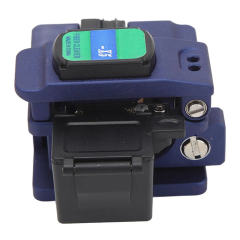 High Precision Machined Aluminum Alloy Fiber Cleaver With Automatic Return Cutter And 3 In One Fixture, top view, blue design.