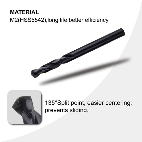 Pro Grade SDS Plus Hole Saw Mandrel Set With Two Arbors And Central Drill Bits Includes Two Hex Wrenches And Two Springs Fits Three Quarter To Six Inch Hole Saws Compatible With Dewalt Bosch Milwaukee Drills Heavy Duty Construction. Black drill bit made of M2 material with 135-degree split point for centering.