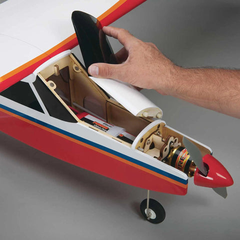 Avistar Elite 46-Size Almost Ready To Fly Advanced RC Trainer Airplane engine and compartment view with hand access