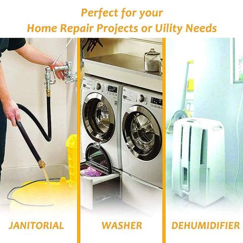 Image showing a janitor using hose, washing machine, and dehumidifier, suitable for home repair and utility needs.