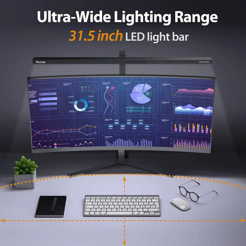Ultra Wide LED Desk Lamp With Clamp For Your Home Office Eye Care, 31.5 Inch Long Lighting Bar over monitors and desk setup