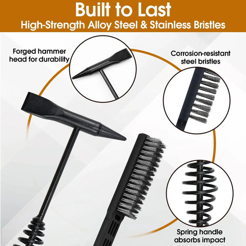 Heavy Duty Chipping Hammer And Wire Brush Set 10.6 Inch With Spring Handle For Weld Slag Removal