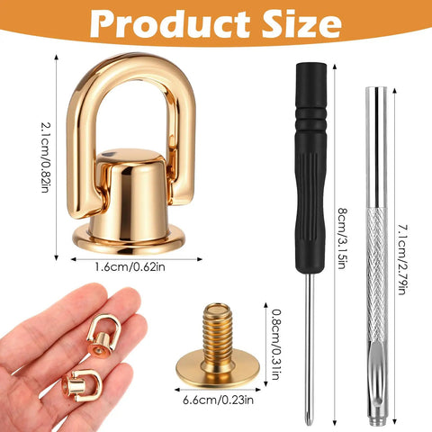 4 Pack Dope Rotatable D Rings For Purses And Handbags 360 Degree Swivel D Ring Studs And Ball Rivets with tools and sizes