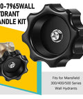 2 Pack Wall Hydrant Handle Kit For Outdoor Faucets Replacement Wheel Shaped Knob With Stainless Self Tapping Screws, Fits Mansfield 500 400 300 6307965, No Fuss Easy Install, Durable Outdoor Water Part Kit shown with black wheel-shaped knob and metallic screw, fitting 300/400/500 series hydrants.