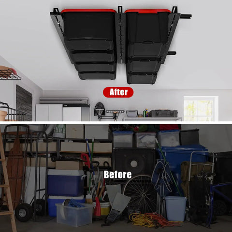 Adjustable Overhead Garage Storage Rack Expandable Ceiling Organizer Super Sturdy Steel Frame Fits Any Tote Perfectly Keep Your Gear Solid Clutter Free Zero Sweat Assembly Heavy Duty Build
