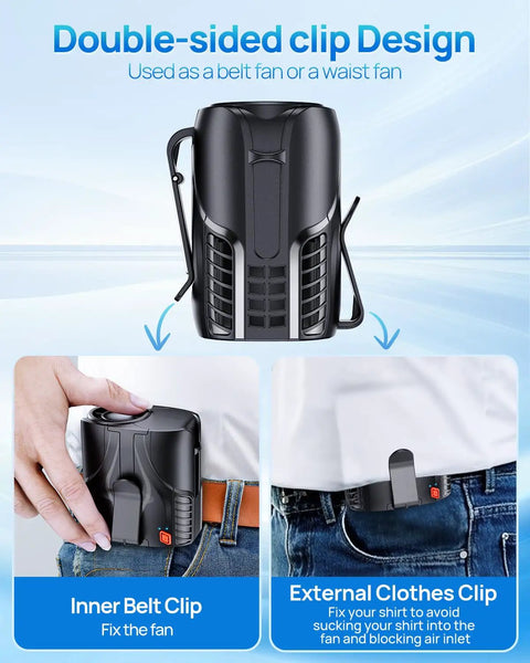 Portable Waist And Neck Fan With A 14000 RPM Brushless Motor 5 Blade Turbine Delivers Ultra Strong Airflow clip design