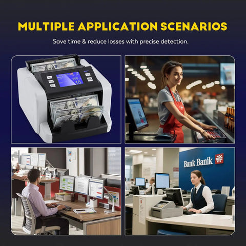 Mixed Denomination Money Counter With Touchscreen Display in business and bank environments