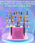 Ultimate Pink Metal Toniebox Stash Holder For 20 To 35 Tonies with stage design showing audio cubes displayed artistically.