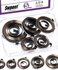 Heavy Duty Drill Press Return Springs Assortment Kit With Five Practical Sizes For Bench Drills And Shop Rigs Top Shelf Spring Steel Quill Feed Reset Coil Assembly in a clear storage box.