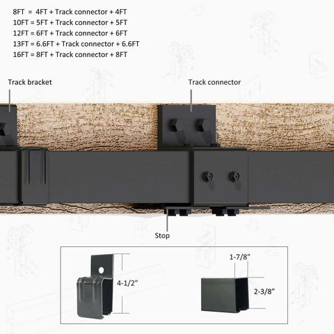 Exterior Double Sliding Barn Door Hardware Kit With Box Track For Outdoor Use Heavy Duty Wall Mount System Supports Up To 300 Lbs Hardware Kit To Hang Two Doors Fits 36 Inches By 2 Doors showing track bracket layout.