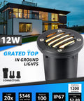 Low Voltage LED Well Lights 6 Pack 12W Anti Glare Grated Top Outdoor Ground Lights 3000K Waterproof 12 To 24V shown outside a house