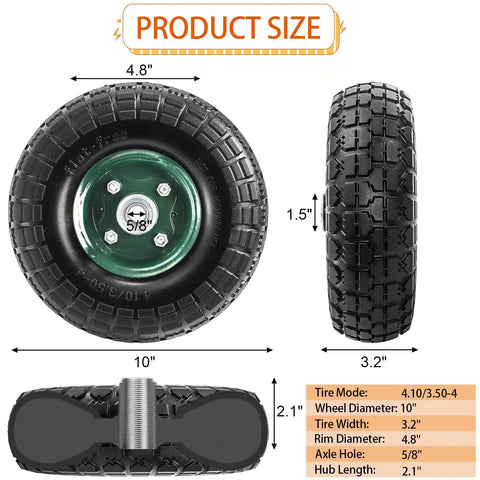 Two Pack Ten Inch Replacement Flat Free Tires For Wheelbarrows Dollies Garden Wagons Carts Hand Trucks And Lawn Mowers