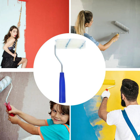 Pro Grade Paint Roller Kit With Solid Frame And Click Swap Sleeves For Flawless Wall Painting and Crisp Edging during DIY painting.