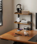 Dope Clamp On Desk Shelf Two Tier Wood Setup For Office Desk And Gaming Accessories 12.5 Inch Tabletop Book Storage Rack