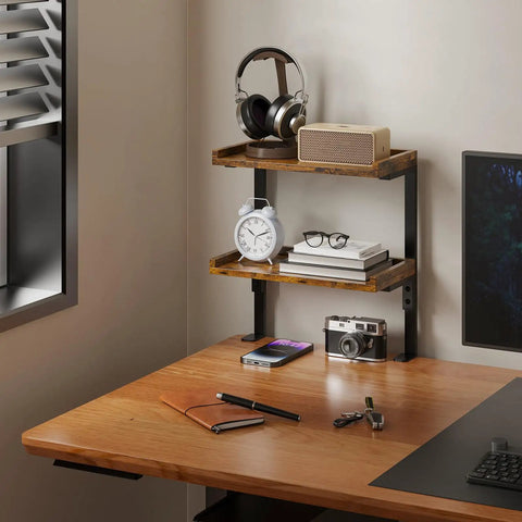 Dope Clamp On Desk Shelf Two Tier Wood Setup For Office Desk And Gaming Accessories 12.5 Inch Tabletop Book Storage Rack