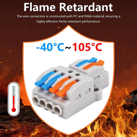 Lever Wire Connectors Pack Of 20, 2 In 4 Out Quick Wire Connectors Push In Conductor Terminal Block For AWG 28-12, flame retardant