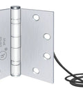 Heavy Duty 4 Conductor Power Transfer Hinge With Door Status Contact And Spdt 5 Foot Cable 28 Gauge Wire 4.5 By 4.5 Inch Dull Chrome Finish with wires.