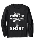 Powered Paragliding Paraglider Long Sleeve Shirt with Funny Paramotor Motif, Lightweight Black Tee for Air Sports Fans