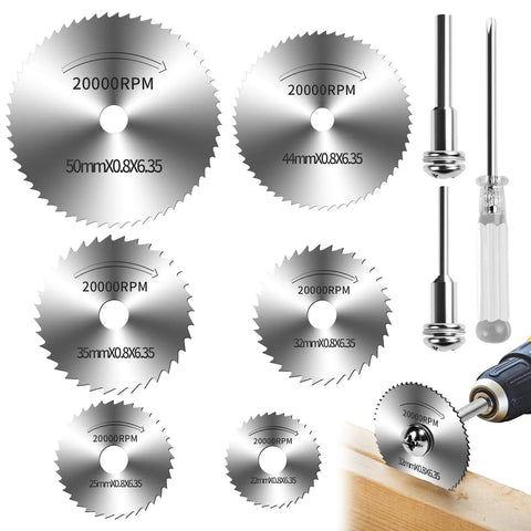 Heavy Duty 9 Piece Drill Cutting Wheel And Saw Bit Set For Rotary Tool With One Quarter Inch Hex Shank Built For Metal Wood And Plastic