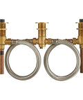 Roman Tub Filler Rough In Valve With Durable Brass Construction, Flexible Depth Fit, showing stainless steel supply lines