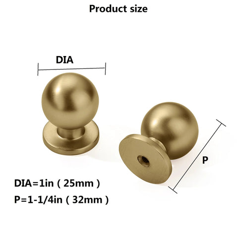 Two Champagne Bronze Cabinet Knobs 4 Pack, 1 Inch Single Hole Dresser Drawer Pulls For Bathroom Cabinets, showing size details.