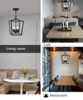 Farmhouse Lantern Pendant Light for Kitchen Island and Dining Room, 12 Inch Black Openwork Cage shown in living room, cafe, restaurant