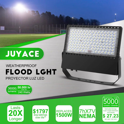 Led Stadium Flood Light Outdoor 36000 Lumen 1500W Equivalent Ultra Bright 5000K Daylight IP65 Waterproof Arena Lighting