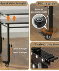 Top Tier Heavy Duty Table Leg Extenders With Casters Four Pack Adjustable Height Risers showing adjustable height and brake function details.
