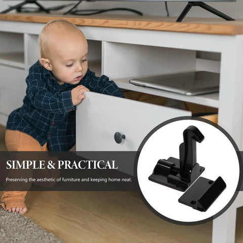 Child opening drawer with inset showing Invisible Safety Locks For Cabinets And Drawers With Easy Installation Kidproof Latches