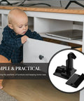 No Drill Childproof Cabinet Locks Pack Of 12 With Strong Adhesion And Easy Install For Drawers Cabinets And Doors Safe Furniture Locks For Kid Proofing installed on drawer with child interacting.