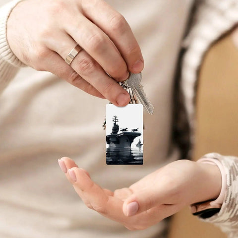 Person holding Aircraft Carrier Acrylic Keychain With Lightweight Design And Included Chain And Jump Rings For Keys Everyday Carry Essential Backpack And Purse Bag Charm Gift For Women And Men