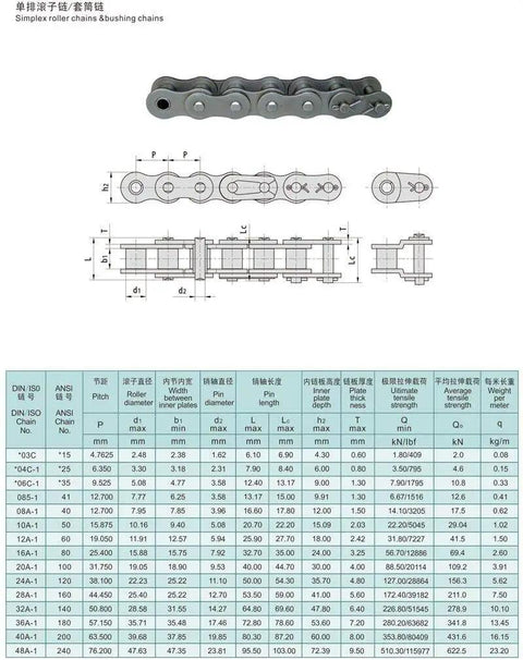 41 Roller Chain Kit With 5 Feet Of Chain And 5 Free Connecting Links For Go Karts Scooters Home And Industrial Machinery 0.5 Inch Pitch 0.303 Inch Roller Diameter 0.251 Inch Inner Width Carbon Steel diagram and specs chart
