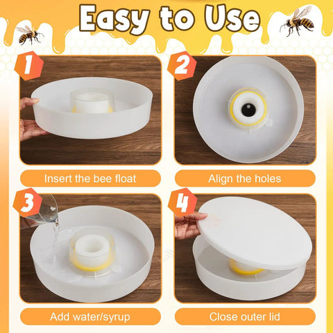 Round Bee Feeder Set, 4 Pack With Anti Drowning Sponges For 8 Frame And 10 Frame Hives, quick sugar syrup or water feeding gear instructions