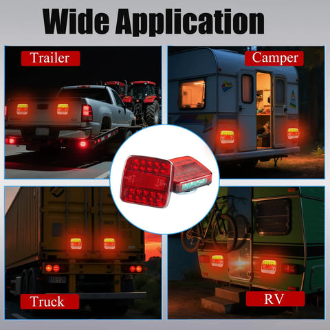 Magnetic wireless LED tail light kit for trailers; 12V, waterproof with turn brake signals; shown on truck, camper, RV